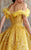 MNM Couture K3942 - Feather Detailed Off Shoulder Evening Dress Prom Dresses 4 / Yellow