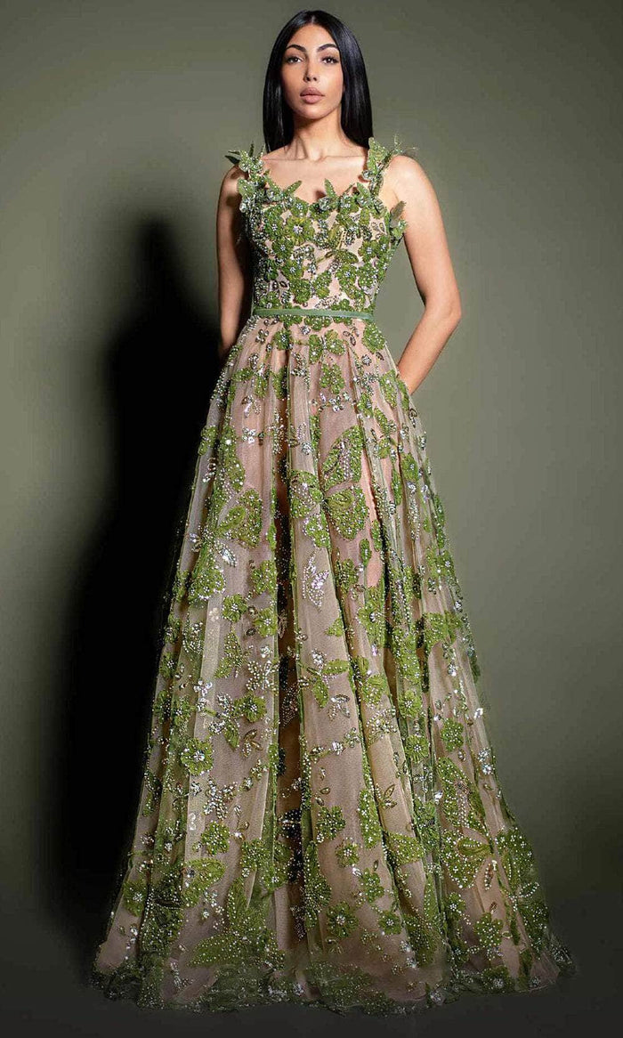 MNM Couture K4199 - Butterfly Detailed Evening Dress Evening Dresses 0 / Green