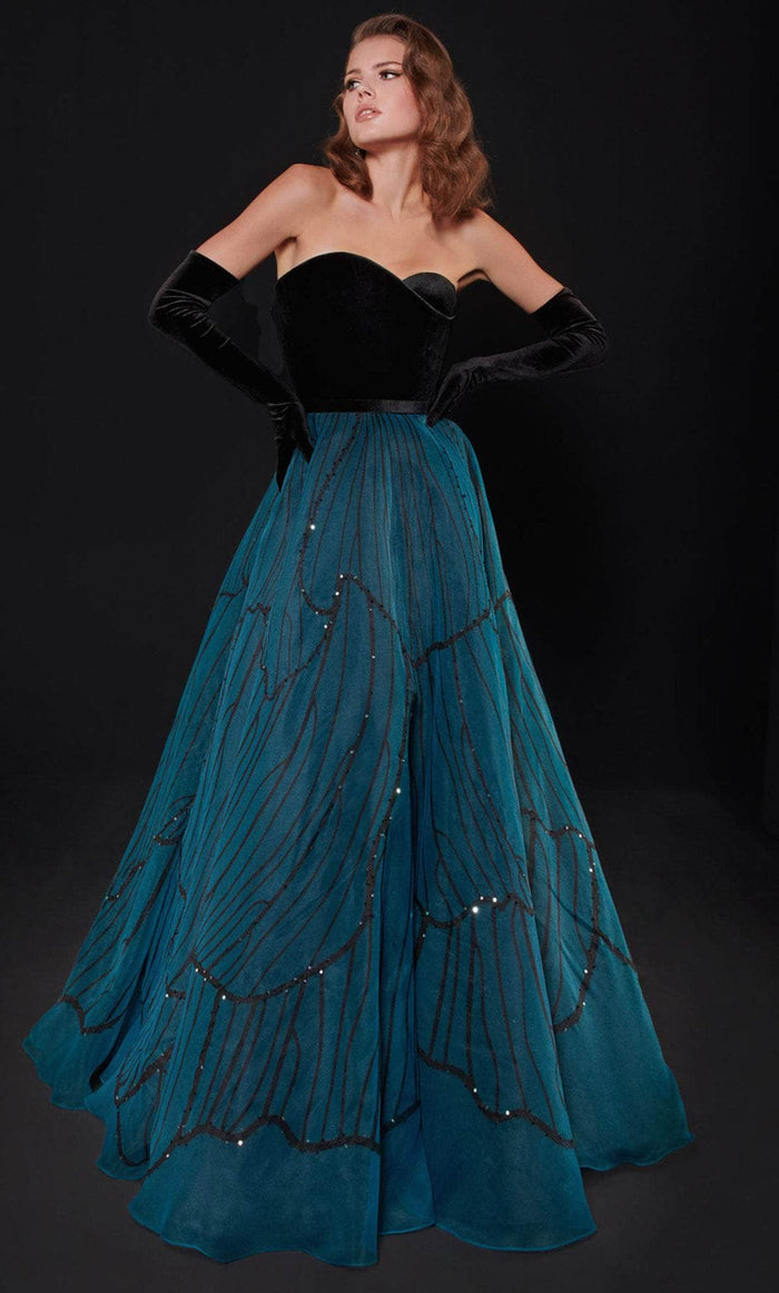 MNM COUTURE N0518 - Velvet Sweetheart Evening Gown Special Occasion Dress 4 / Black/Blue