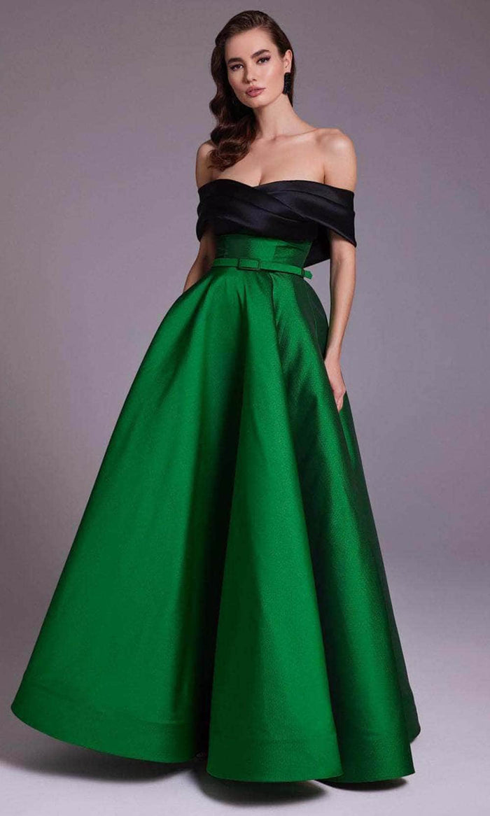 MNM COUTURE N0542 - Short Sleeve A-Line Prom Gown Special Occasion Dress 4 / Green