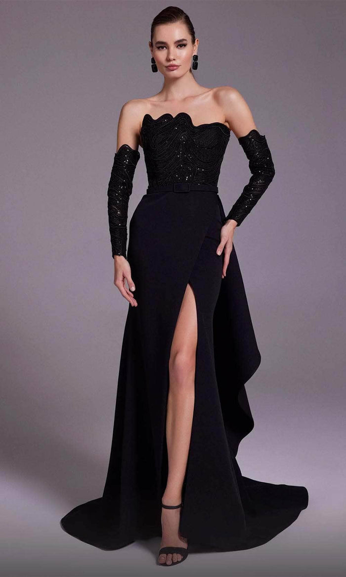 MNM Couture N0553 - Strapless Scalloped Evening Dress Evening Dresses 4 / Black