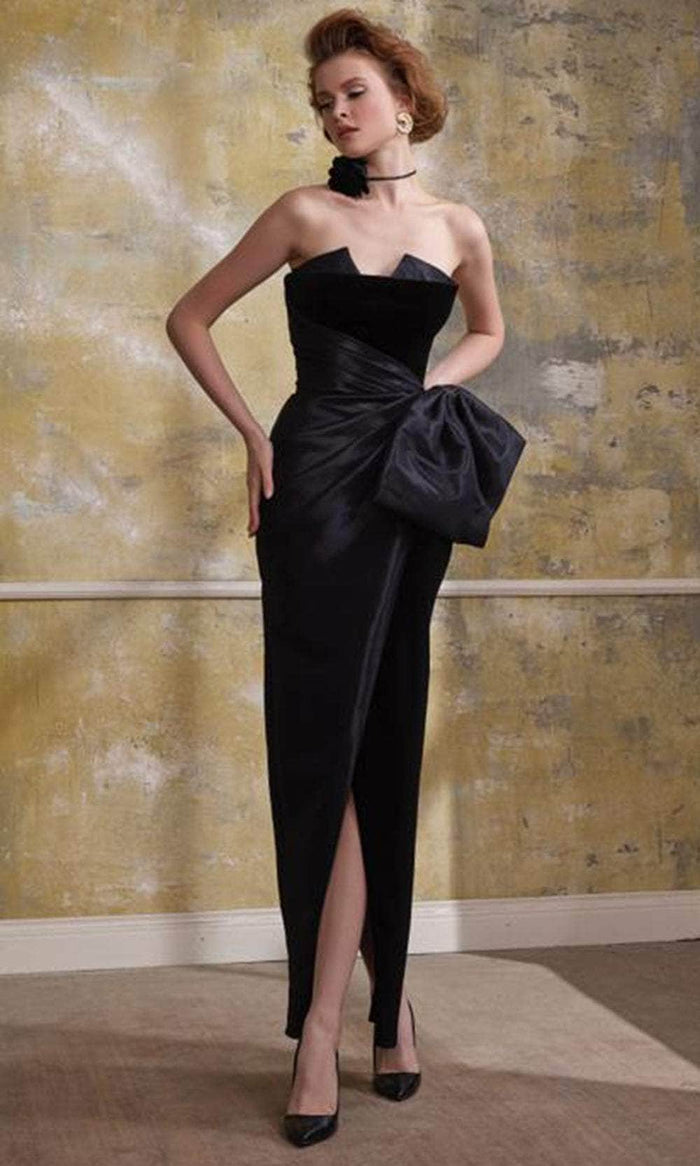 MNM Couture N0558 - Strapless Draped Waist Evening Gown Evening Dresses 4 / Black