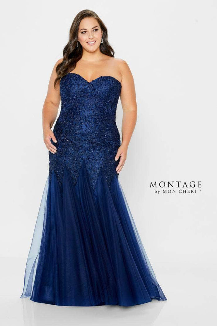 Montage by Mon Cheri - 118964W Beaded Lace Sweetheart Dress Prom Dresses 16W / Navy