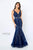 Montage by Mon Cheri - 120921W Embroidered V-Neck Trumpet Dress Prom Dresses 16W / Navy