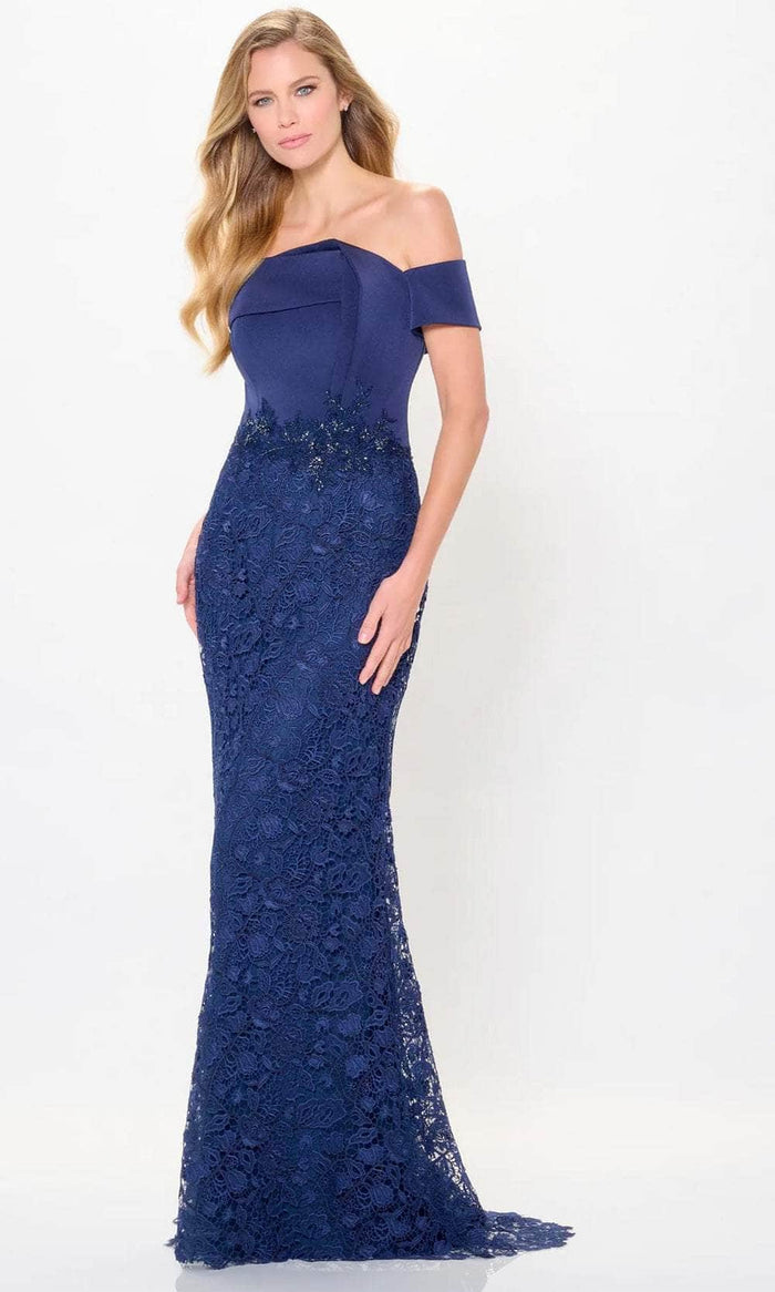 Montage by Mon Cheri M907 - Draped Off Shoulder Evening Dress Evening Dresses 4 / Navy