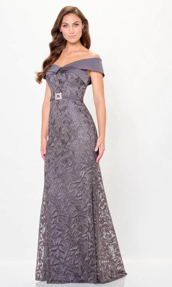 Montage by Mon Cheri M911 - Draped Off Shoulder Long Gown Formal Gowns 4 / Charcoal