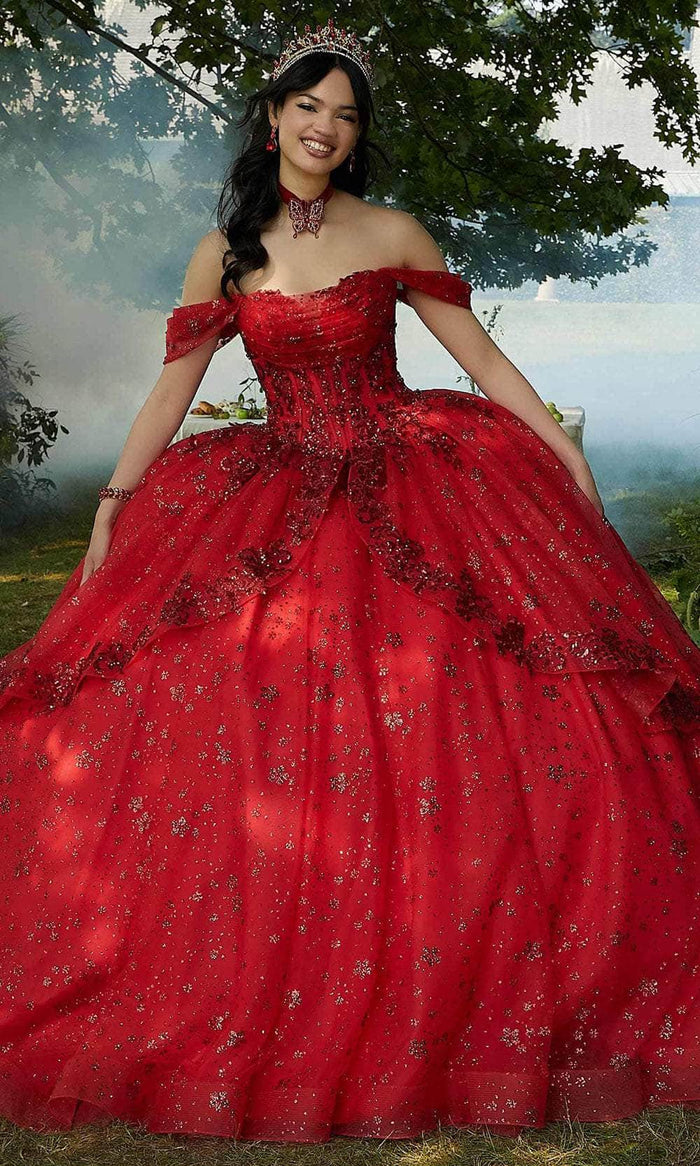 Mori Lee 34103 - Rhinestones Trim Tulle Ballgown Ball Gowns 00 / Red