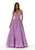 Mori Lee - 43089 Sleeveless V Neck Beaded Lace Appliques Satin Gown Prom Dresses 0 / Purple