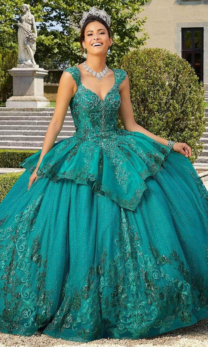 Mori Lee 60134 - Metallic Peplum Ballgown Quinceanera Dresses 00 / Jade