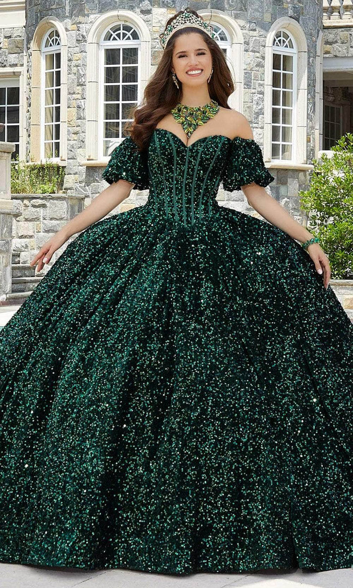 Mori Lee 60171 - Bow-Accented Back Sequin Ballgown Ball Gowns 00 / Emerald