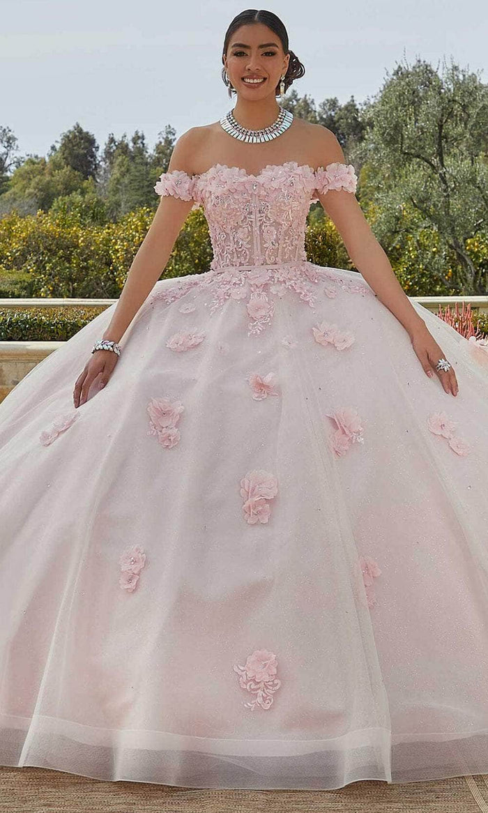 Mori Lee 60185 - Off Shoulder 3D Floral Appliqued Ballgown Ball Gowns 00 / Sangria/Blush