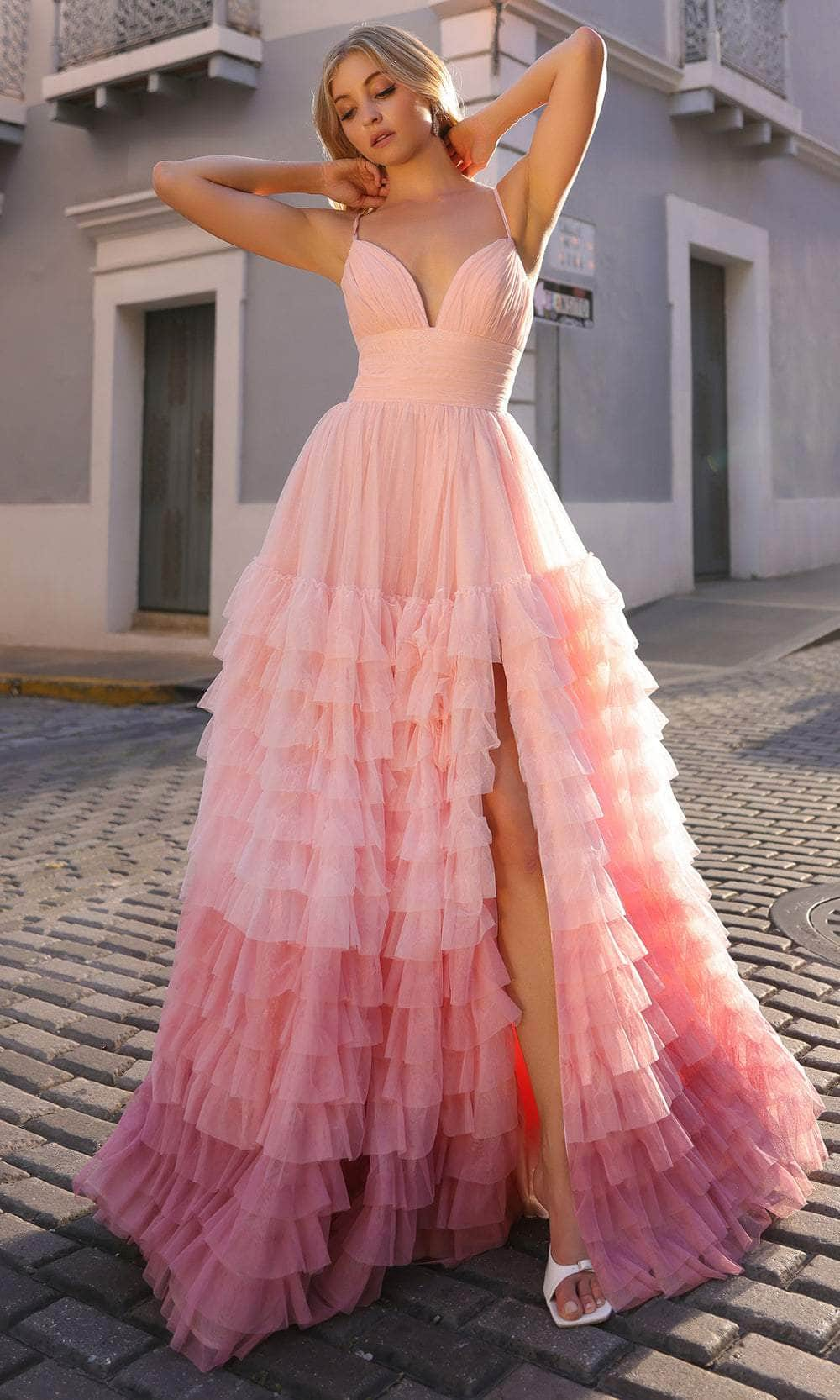 Pink Ombre Prom Dress with Straps