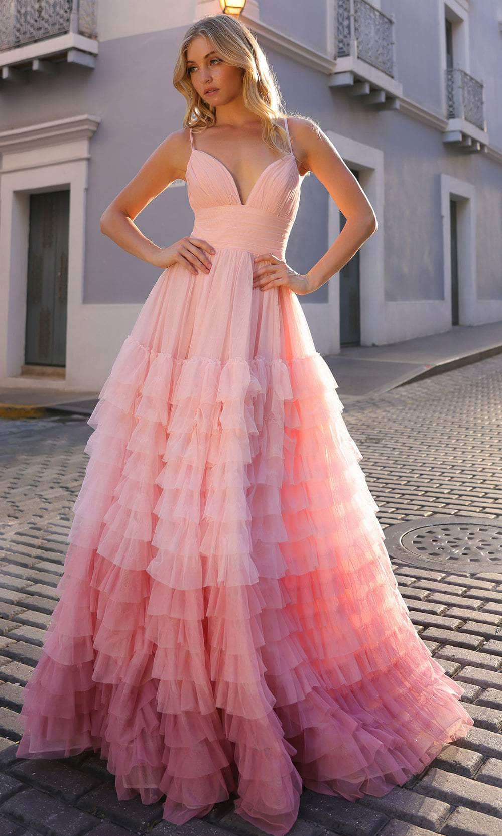 Pink Ombre Prom Dress with Straps