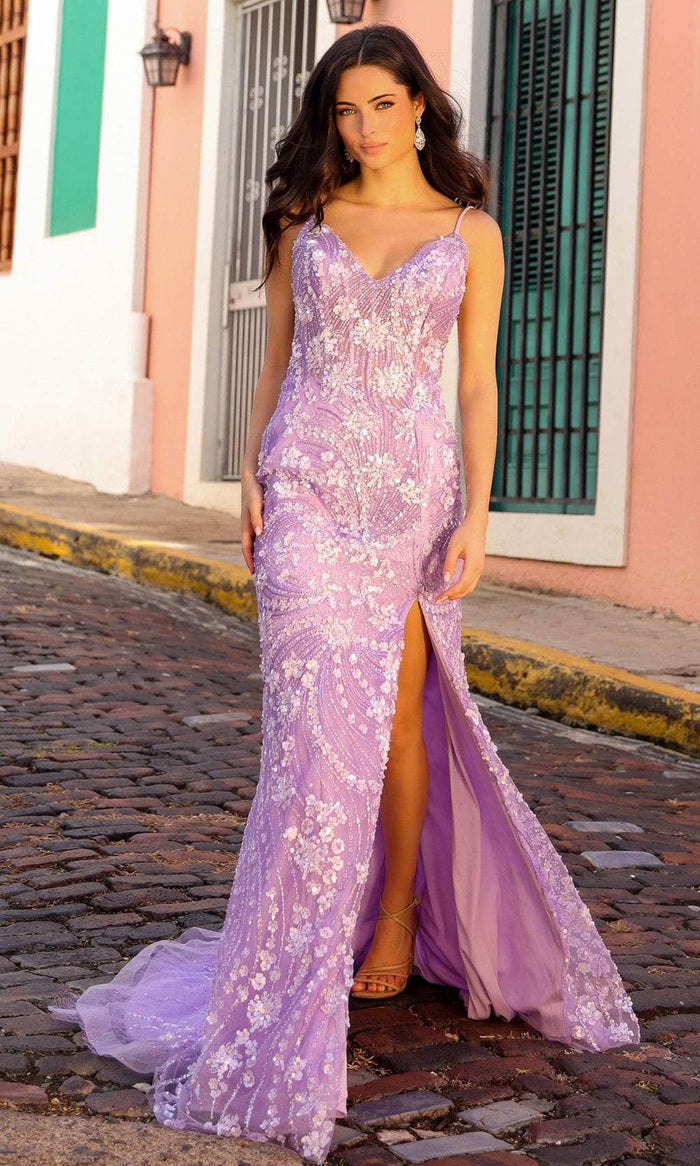 Nox Anabel C1458 - Paillette Deep V-Neck Prom Dress Special Occasion Dress 0 / Lilac