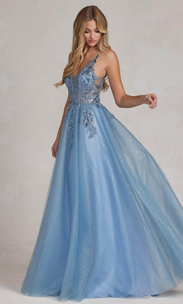 Nox Anabel E1125 - Sleeveless Corset Bodice Ballgown Prom Dresses 0 / Dusty Blue