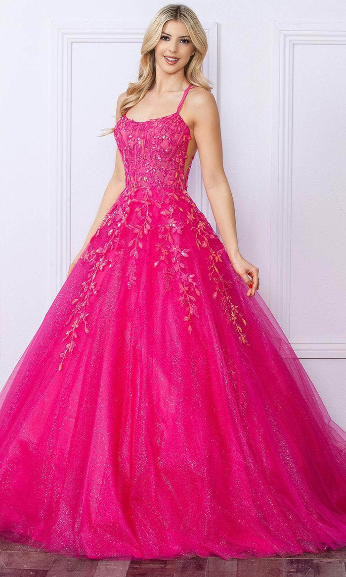 Nox Anabel H1271 - Sequin Applique Ballgown Special Occasion Dress 0 / Fuchsia