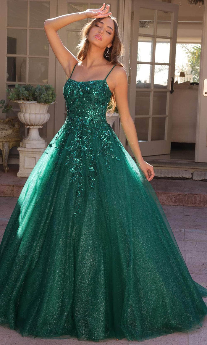 Nox Anabel H1464 - Floral Sequin Scoop Prom Dress Special Occasion Dress 0 / Hunter Green
