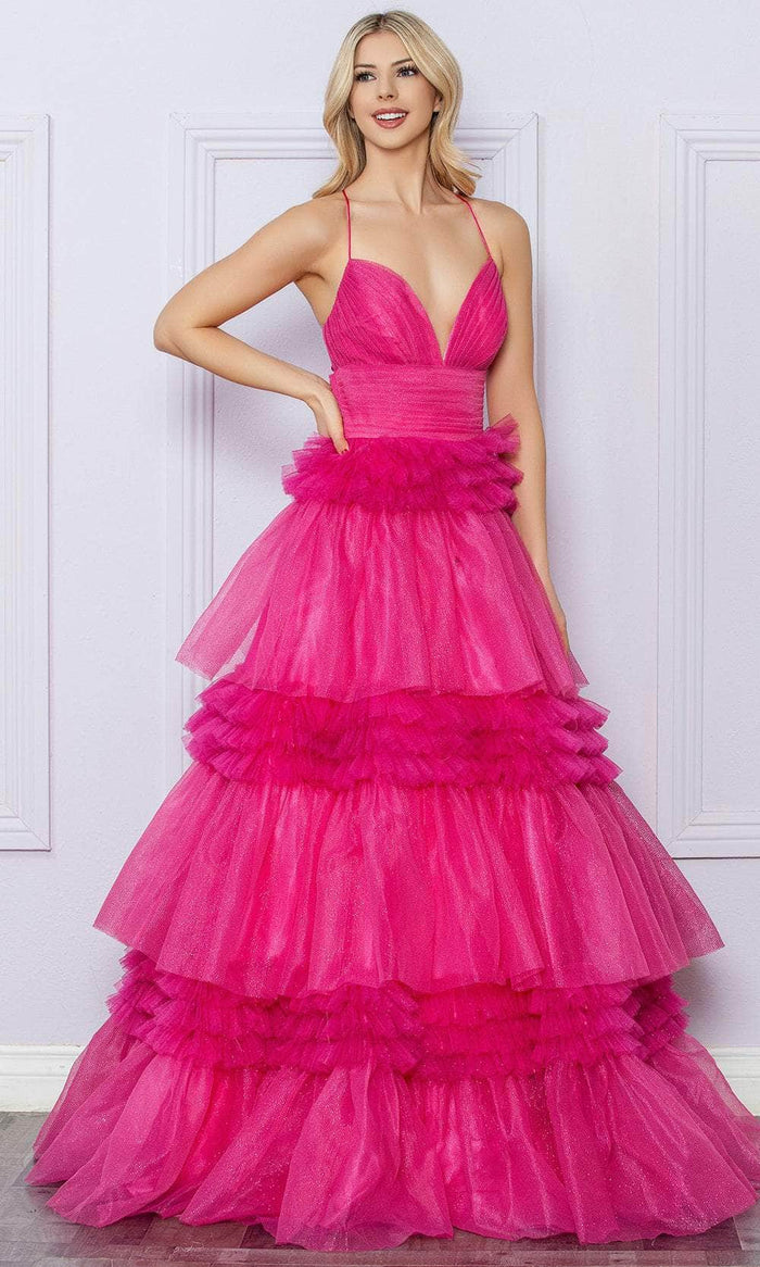 Nox Anabel R1316 - Strappy Back Ruffled Prom Dress Special Occasion Dress 0 / Fuchsia