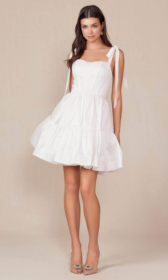 Nox Anabel T869W - Tie Strap Semi Sweetheart Neck Cocktail Dress Homecoming Dresses 0 / White