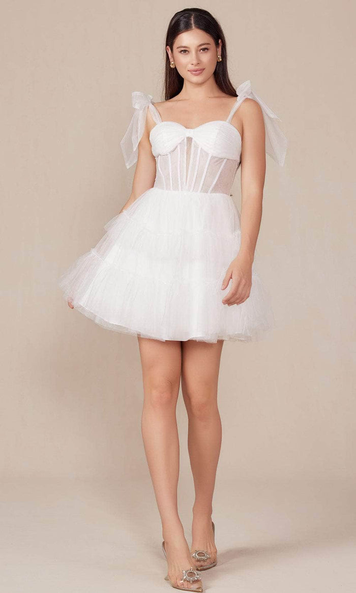 Nox Anabel Y858W - Sheer Corset Sleeveless Cocktail Dress Homecoming Dresses 0 / White