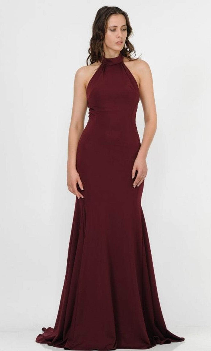 Poly USA 8252 - High Halter Open Back Prom Dress Prom Dresses XS / Burgundy