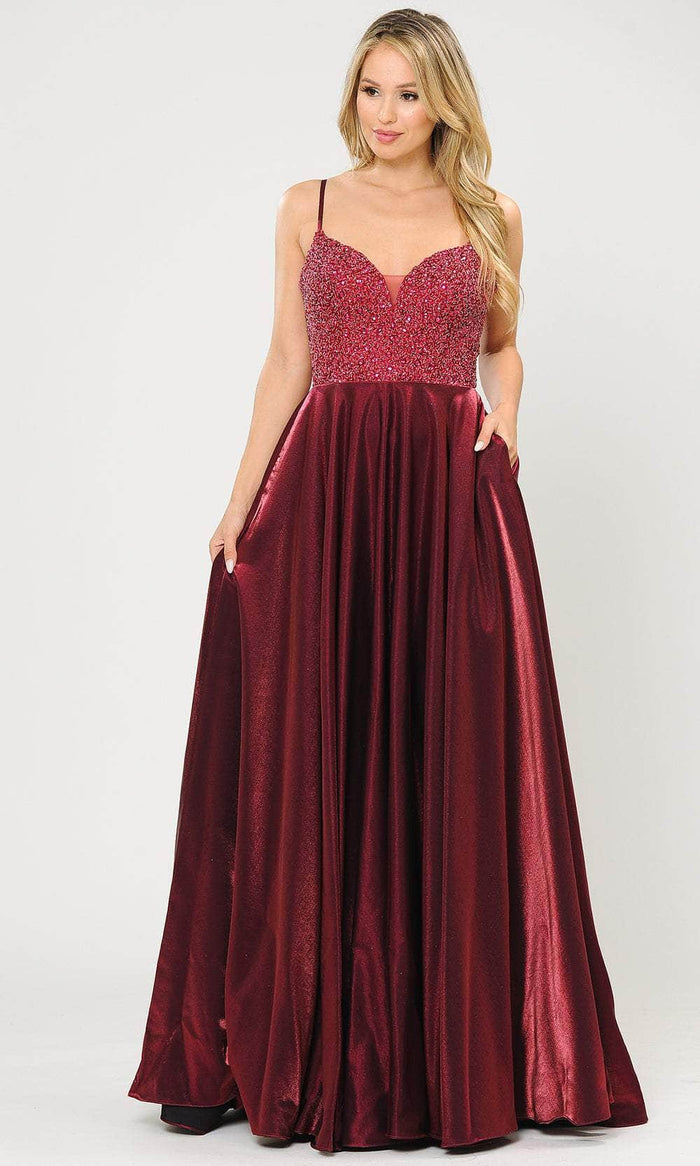 Poly USA 8674 - Beaded A-Line Prom Dress Prom Dresses XS / Burgundy