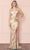 Poly USA 9436 - Sequin Ornate V-Neck Prom Dress Evening Dresses XS / Gold/Silver