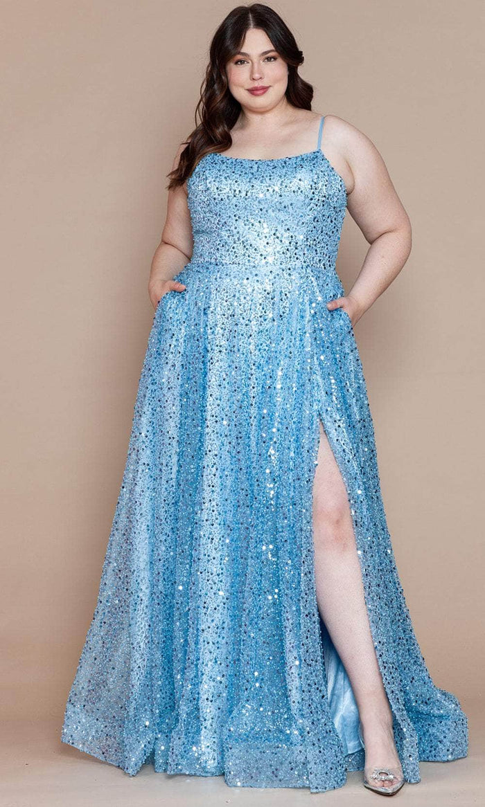 Poly USA W1142 - Pearl Beaded Plus Prom Dress Prom Dresses 14W / Blue