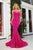 Portia and Scarlett - PS21208 Strapless V-Neck Sequin Gown Prom Dresses 0 / Hot Pink