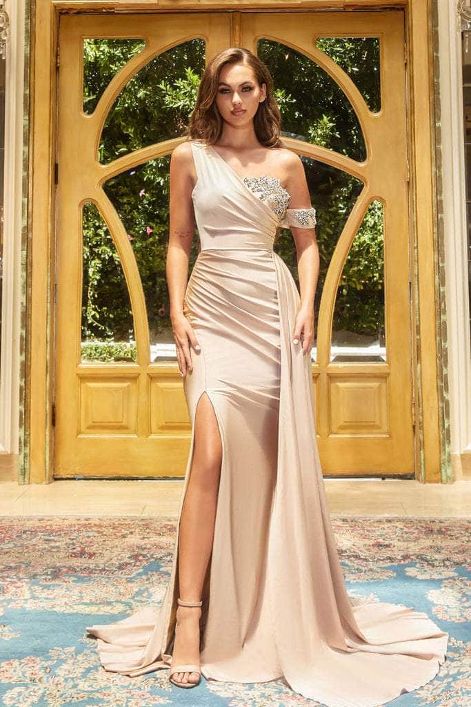 Portia and Scarlett - PS22222 Beaded Off-Shoulder Evening Dress Prom Dresses 14 / Stone