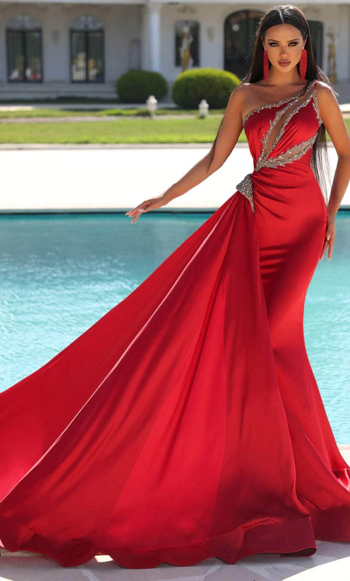 Portia and Scarlett PS23460 - Embellished One Shoulder Evening Gown Evening Dresses 8 / Bright-Red