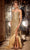 Portia and Scarlett PS24058 - Feather Hem Plunging Prom Gown Special Occasion Dress 00 / Gold