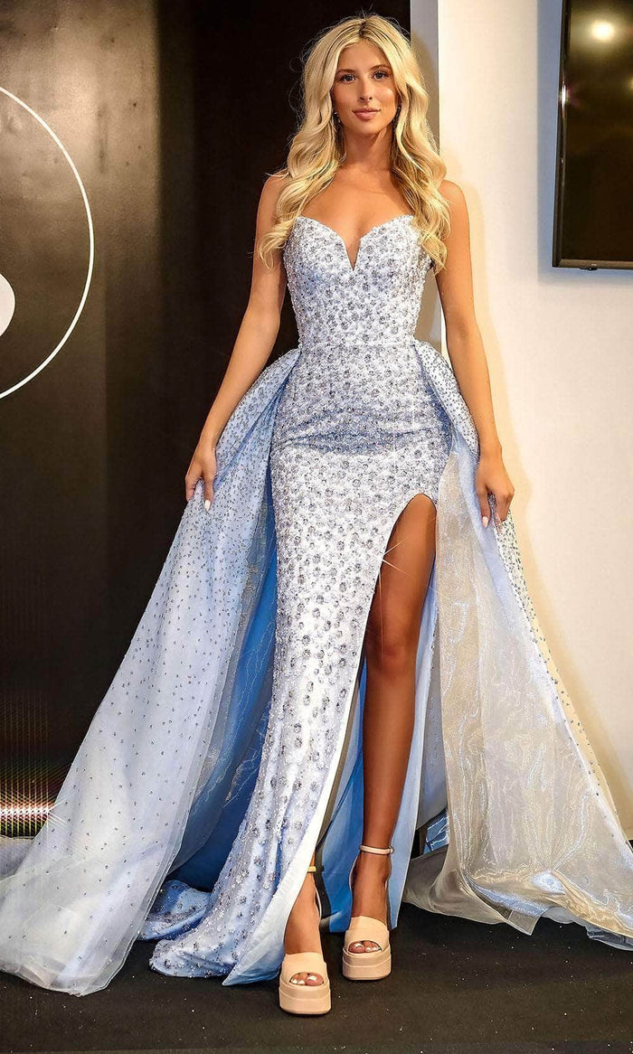 Portia and Scarlett PS24094 - Strapless Prom Gown with Overskirt Special Occasion Dress 00 / Light-Blue