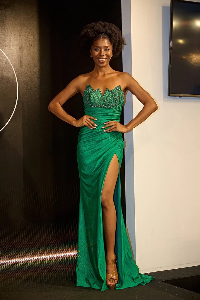 Portia and Scarlett PS24511X - Embellished Sheath Prom Gown Prom Dresses 00 / Emerald
