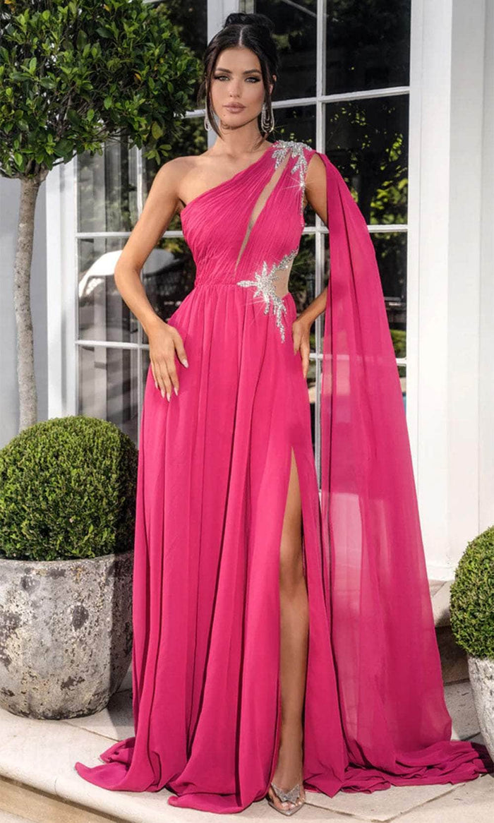 Portia and Scarlett PS24717 - One-Shoulder A-Line Prom Dress Prom Dresses 00 / Hot Pink