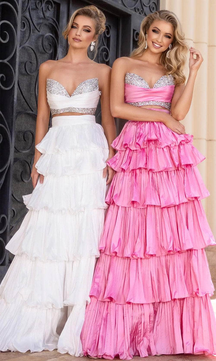 Portia and Scarlett PS25164 - Two Piece Ruffle Tiered Prom Gown Prom Dresses 00 / Pink