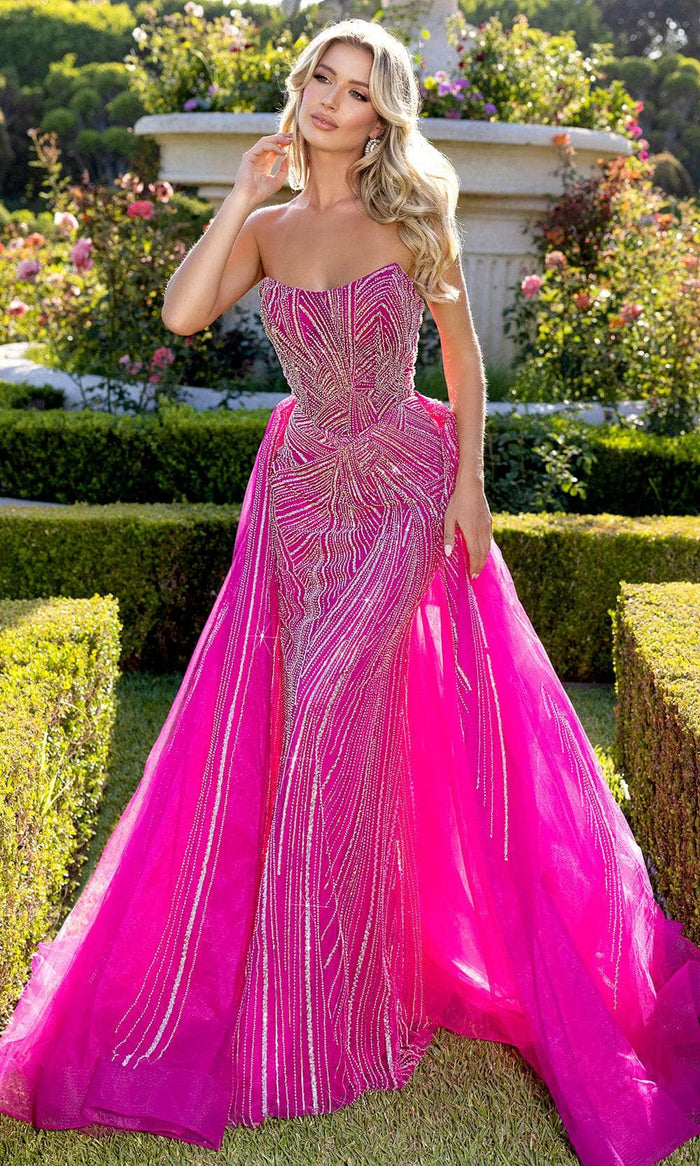 Portia and Scarlett PS25175 - Beaded Scoop Neck Prom Gown Special Occasion Dress 00 / Fuchsia