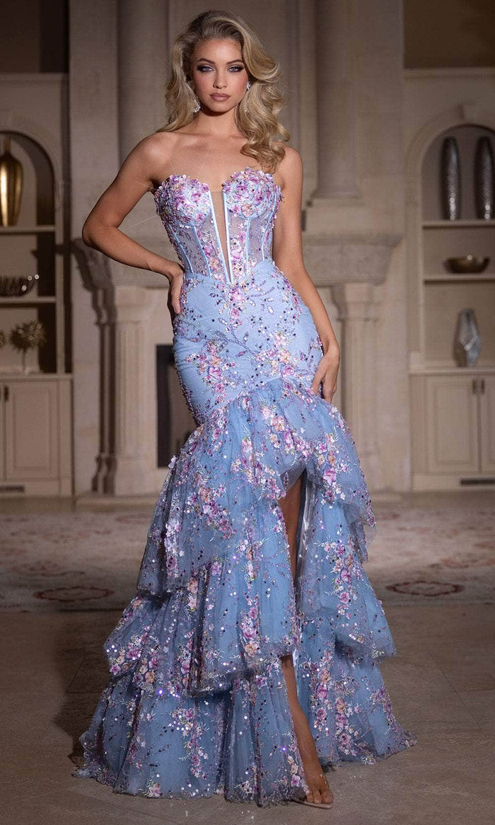 Portia and Scarlett PS25269 - Floral Plunging Sweetheart Prom Gown Prom Dresses 00 / Blue