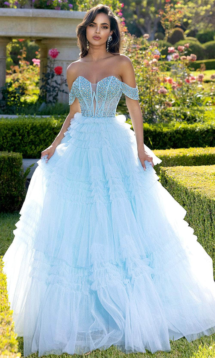 Portia and Scarlett PS25303 - Corset Bodice Beaded Ballgown Special Occasion Dress 00 / Light Blue