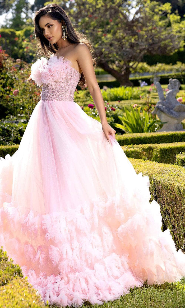 Portia and Scarlett PS25304 - Beaded Strapless Bodice Prom Gown Special Occasion Dress 00 / Pink