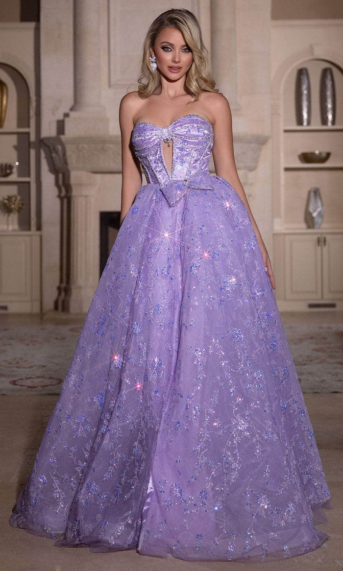 Portia and Scarlett PS25315 - Glitter Lace A-Line Prom Gown Quinceanera Dresses 00 / Lilac