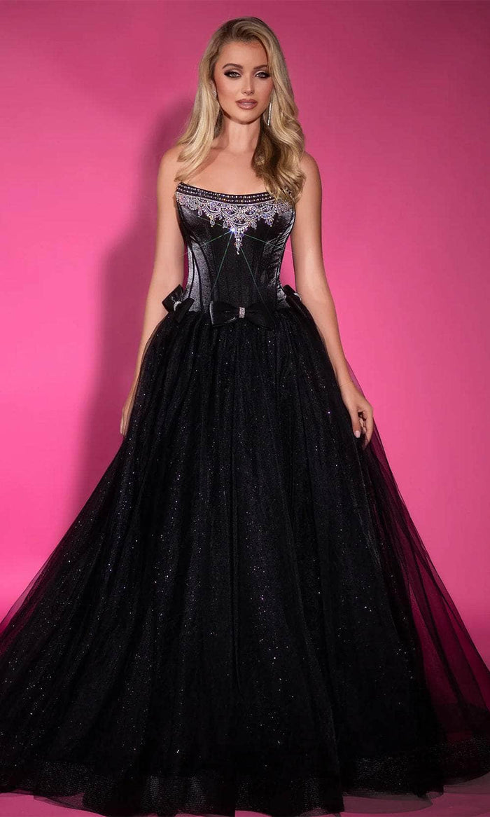 Portia and Scarlett PS25336 - Crystal Beaded Scoop Ballgown Ball Gowns 00 / Black