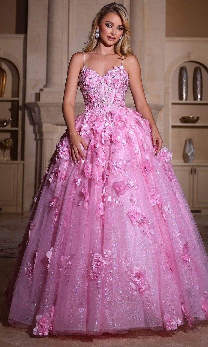 Portia and Scarlett PS25360P - 3D Floral Embellished Ballgown Special Occasion Dress 00 / Pink