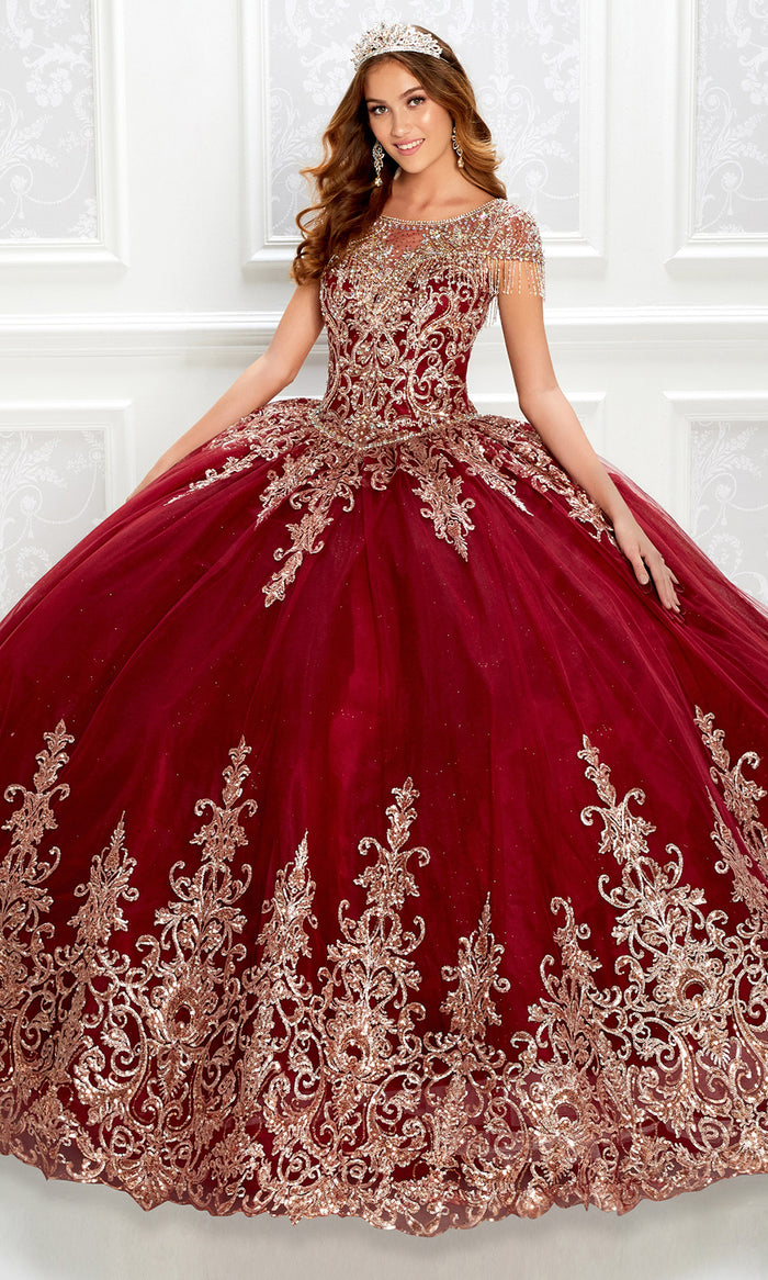 Princesa by Ariana Vara PR22026 - Short Sleeve Glitter Tulle Ball Gown