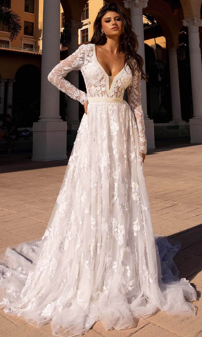 Primavera Bridal 11111 - Long Sleeve Embroidered Bridal Dress Bridal Dresses 0 / Ivory