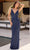 Primavera Couture 13131 - Plunging V-Neck Column Evening Dress Evening Dresses 4 / Midnight