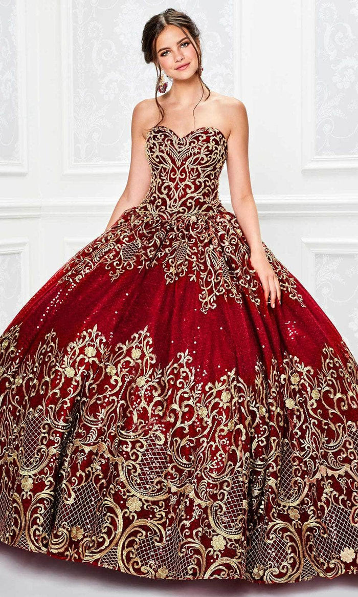 Princesa by Ariana Vara PR11945 - Embroidered Sweetheart Ball Gown Quinceanera Dresses 00 / Wine/Gold