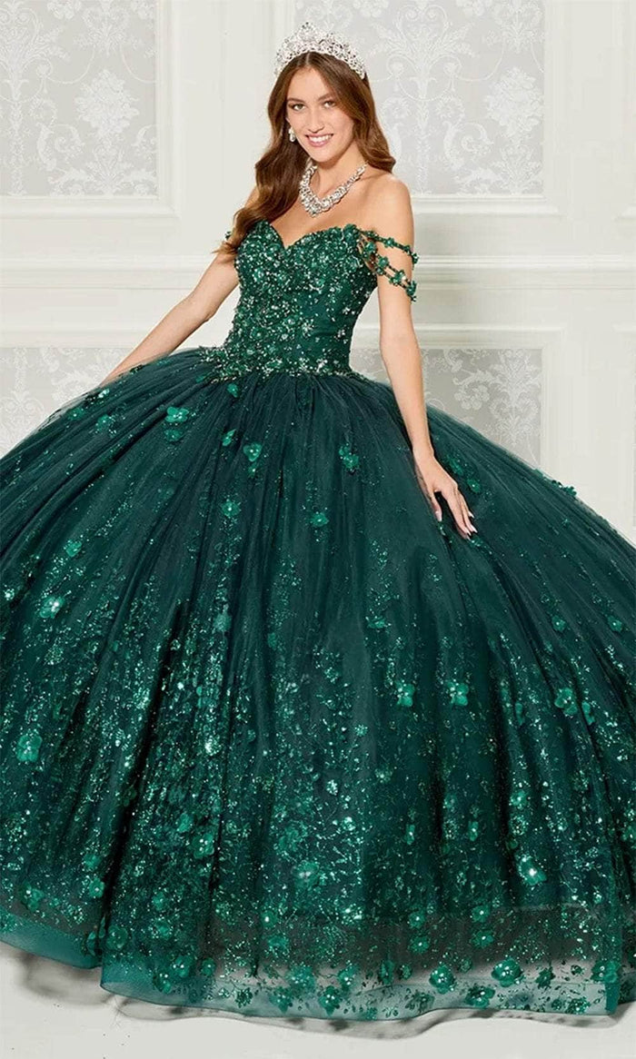 Princesa by Ariana Vara PR22145 - Rhinestone and Floral Ballgown Quinceanera Dresses 00 / Emerald