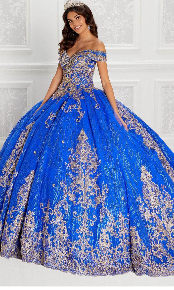 Princesa by Ariana Vara PR22148 - Off-Shoulder Quinceañera Ball Gown Special Occasion Dress 00 / Royal/Gold