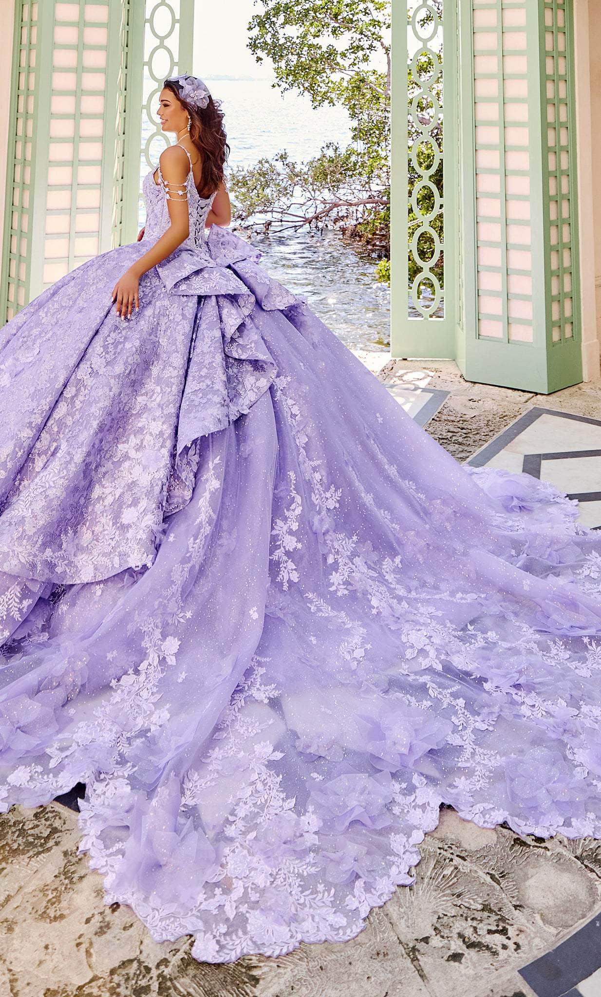 Princesa by Ariana Vara PR30139 - Bolero-Attached Floral Ball Gown